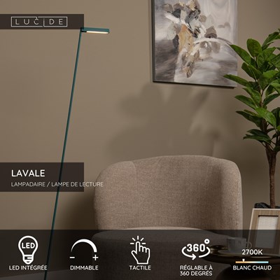 Lucide LAVALE - Lampadaire / lampe de lecture - LED Dim. - 1x3W 2700K - Turquoise